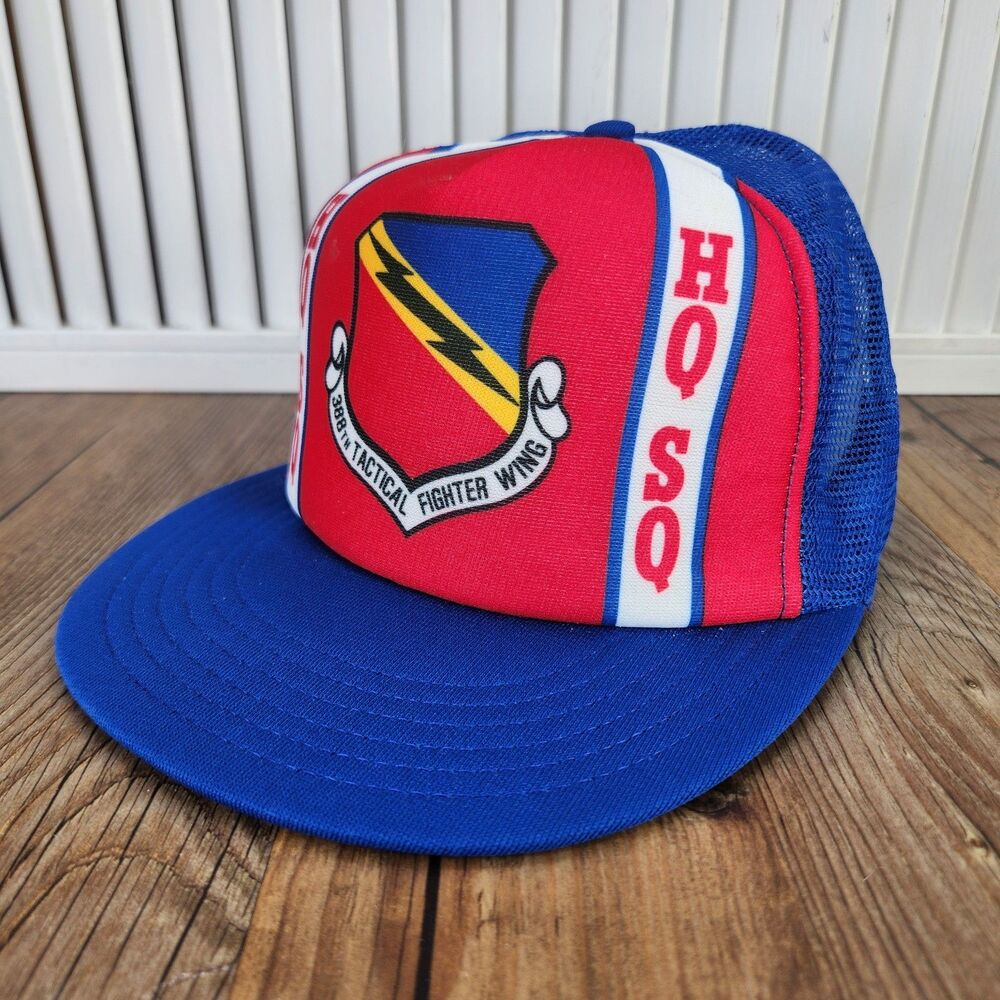 VTG 388th Tactical Fighter Wing Trucker Hat Cap Red Blue Snapback Made In USA
